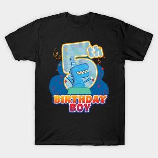 '5th Birthday Boy Dino' Cool Dinosaurs T Rex Gift T-Shirt